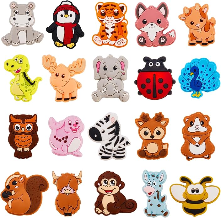 Silicone Focal Beads, 20 Pcs Cute Animals Focal Beads for Pens Characters, Silicone Charm Beads Accessory Kit for Beaded Pens, Keychain Making & DIY Handmade Crafts