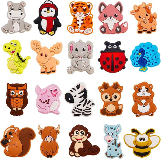 Silicone Focal Beads, 20 Pcs Cute Animals Focal Beads for Pens Characters, Silicone Charm Beads Accessory Kit for Beaded Pens, Keychain Making & DIY Handmade Crafts