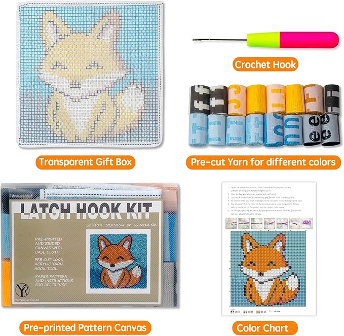 Latch Hook Kits for Kids Adults DIY Rug Tapestry Kits with Printed Canvas Embroidery Kits Festival Christmas Gifts Home Decoration (Cat)