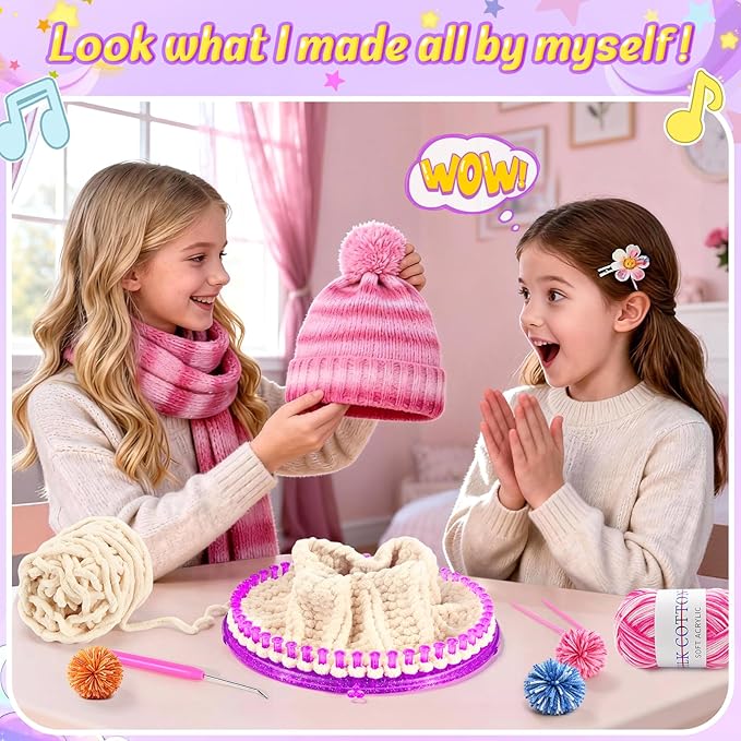 MIAOKE Weaving Loom Kit, Knit Hat Scarf Knitting Loom Kit, Includes Storage Bag, Binding Needles, Yarn and Crochet Hooks, Perfect for Making Scarves, Hats, DIY Craft Kit for Beginners