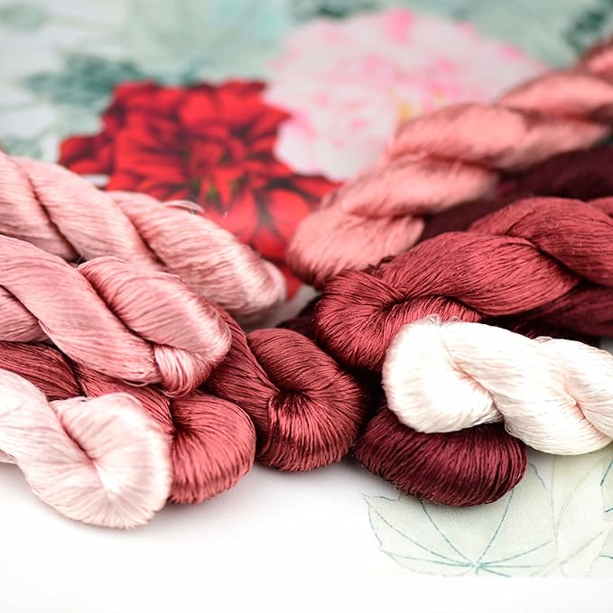 Natural 100% Silk Thread, Handmade Embroidery Thread Silk Floss 10 Colors 110m Each (24)