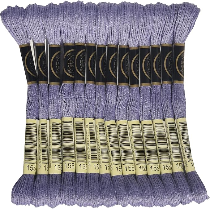 LE PAON Embroidery Floss, 14-Pack Six Strands 100% Long Staple Cotton Embroidery Thread, 8.7-Yard，Color Number：155, Med. Dk. Blue Violet