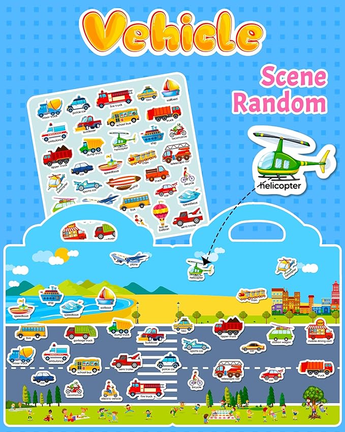 walenced reusable sticker book for toddlers, stickers for kids, toddler craft activities, toddler travel toys ages 3 and up boy girl birthday gifts