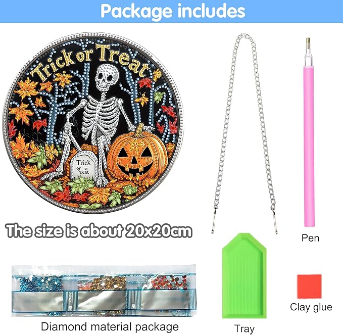 Reofrey Hanging Diamond Art Kits for Adults - 8x8 Inch Halloween Skeleton Acrylic Board Double Sided Pattern Diamond Art Suncatcher Pendant, Crystal Art for Home Wall or Window Decoration Gift
