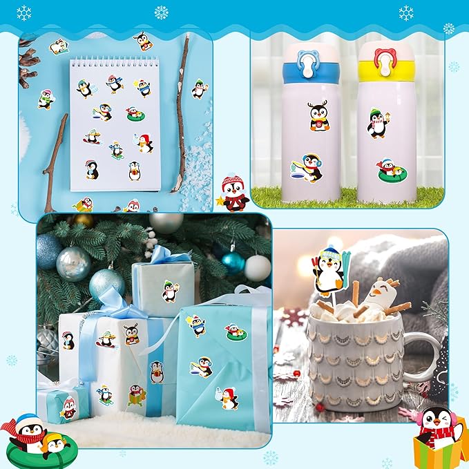 beyumi winter cute penguin sticker - 1000pcs winter penguin stickers in 2 rolls winter christmas adhesive kawaii animal decal winter holiday party favor supplies classroom office bottle decor for kids