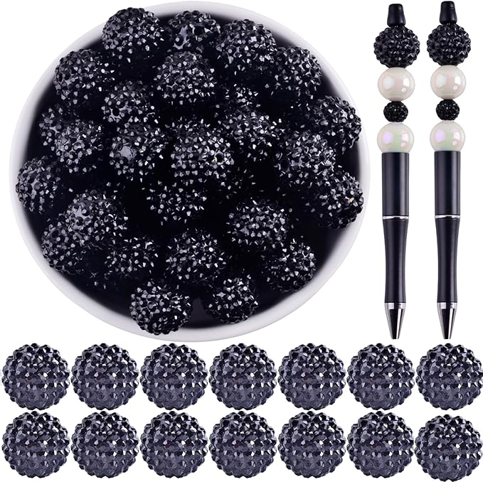 20mm Rhinestone Beads for Pens 20pcs Beaded Pens Beads Bling Glitter Suger Bugglegum Beads Large Balls Crystal Pen Beads for DIY Pens Keychain Making Suppliers Bulk