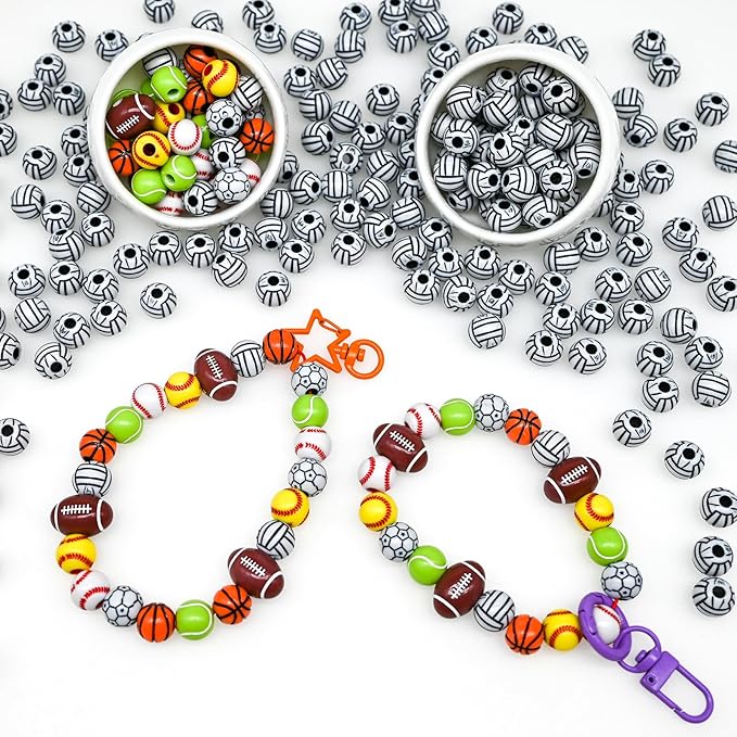 200+ pcs Volleyball‌ Beads Sport Bulk Kandi Beads for Jewelry Making, Bracelet Keychain Becklace Charm Bead Kit (Volleyball‌)