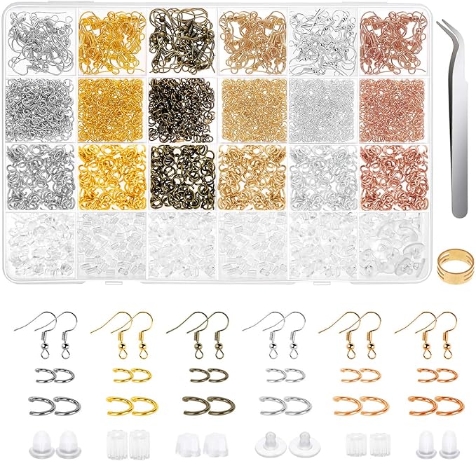 Anezus 1900 Pcs Earring Making Kit with Jewelry Hooks, Fish Hook Earrings, Backs, Jump Rings for Repair, Gifts