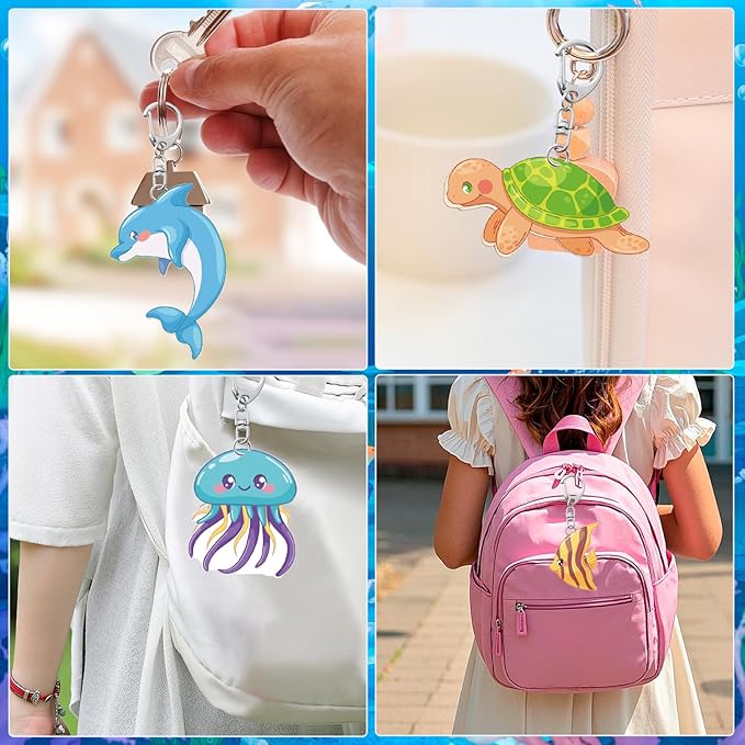 JHGCVX 30 Pieces Sea Life Painting Craft Kits，DIY Wooden Coloring Keychain for Christmas Gifts Ocean Theme Birthday Party Decorations Supplies