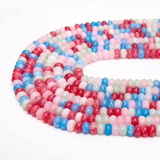 2 Strands (150PCs) Morganite Jade Rondelle Beads, 5 * 8mm Gemstone Loose Spacer Abacus Disk Beads for DIY Bracelet Necklace Earrings Jewelry Making, Craft Supplies Beading Kit