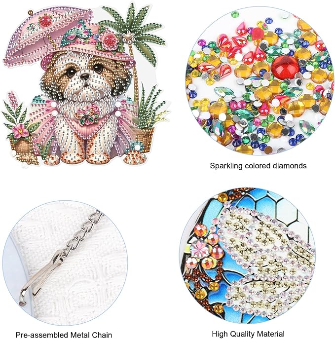 JISHSHAY 2 PCS Diamond Painting Pendant 5D DIY Dog Diamond Art Wind Chime Special Shaped Crystal Crystal Suncatcher Garden Wind Chimes Diamond Art Keyrings Pendant Necklace Diamond Art Kits Adults