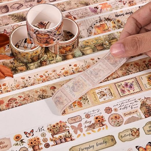 Natural Washi Tape Set, 42 Rolls - Floral, Butterfly, Bee, Botanical,Letter, Vintage Writable Scrapbooking Tapes for Journaling, Bullet Diaries, Card Making, Gift Wrapping, Aesthetic Craft Supplies