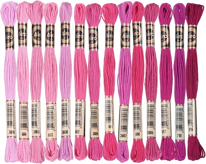 PATIKIL 14 Skeins Embroidery Floss, Polyester Embroidery Threads Bracelets String for Cross-Stitch Hand Embroidery, Multicolored Deep Red Pink