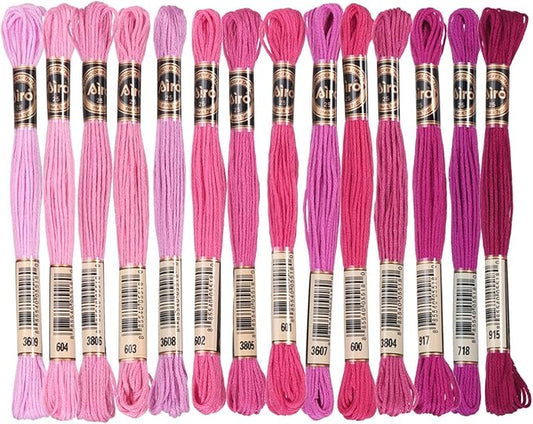 PATIKIL 14 Skeins Embroidery Floss, Polyester Embroidery Threads Bracelets String for Cross-Stitch Hand Embroidery, Multicolored Deep Red Pink