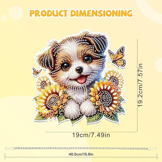 Bowetile Dog Diamond Art Hanging Kits for Adults, 5D Special Shape Diamond Painting Sunflowers Pendant Kits, Animal Gem Art Suncatchers Painting Window Ornament for Home Garden Wall Decor
