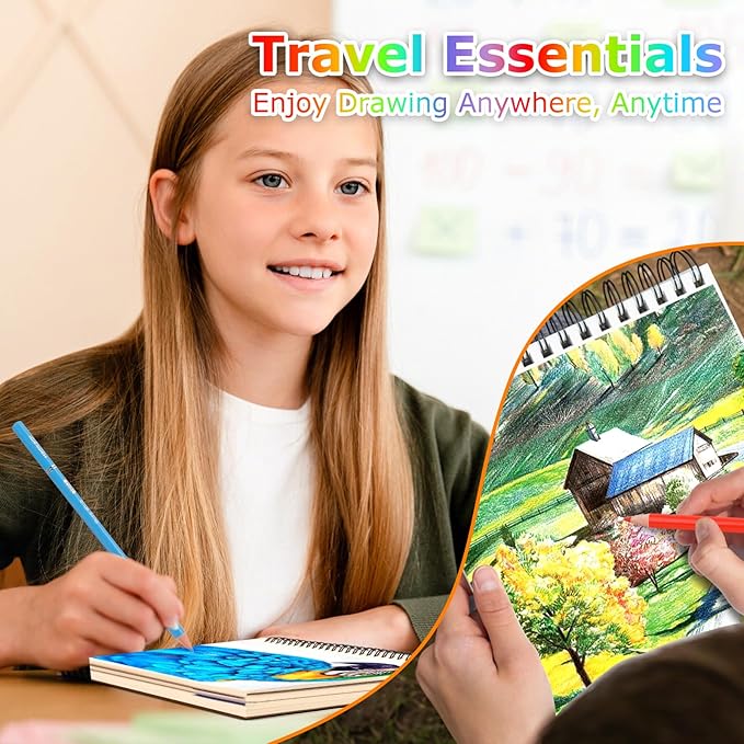drawing pad for kids, sketch pads 50 sheets, 3-pack kids travel activities spiral bound drawing books bulk 6" x 9 ", drawing paper for kid 9-12