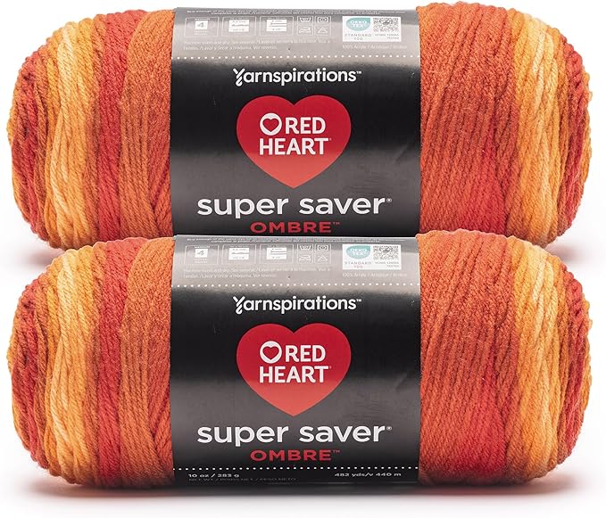 Red Heart Super Saver Ombre Marigold Yarn - 2 Pack of 283g/10oz - 100% Acrylic - #4 Worsted (Medium) - 482 Yards - Knitting/Crochet