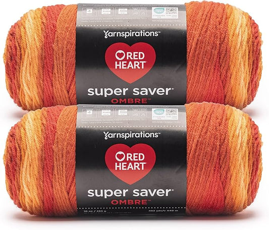Red Heart Super Saver Ombre Marigold Yarn - 2 Pack of 283g/10oz - 100% Acrylic - #4 Worsted (Medium) - 482 Yards - Knitting/Crochet