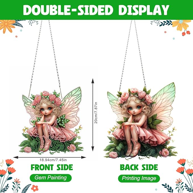 NAIMOER Diamond Art Hanging Kits for Adults Flower Fairy 5D Special Shaped Rhinestone, DIY Acrylic Diamond Art Painting Window Pendants Home Garden Wall Hanging Ornament Kits, Double Sided
