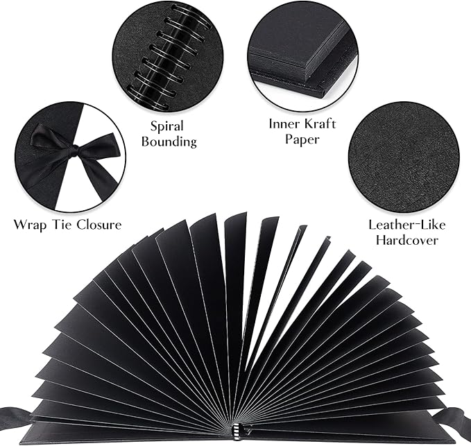80 Pages Scrapbook Album with 12 Metallic Markers, 11.5 x 8.5 Inches Black Paper Photo Album for Wedding Anniversary, Family DIY Scrapbook Accessories