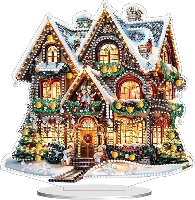 LAKEQUILL Christmas Diamond Art Painting Kits, Tabletop Ornament, Stand Up Diamond Art Desktop Kits House Pattern for Home Office Decor, New Year Gift