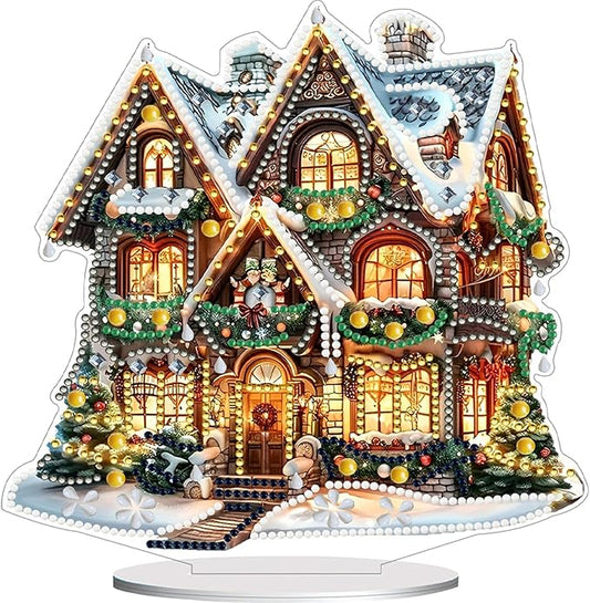 LAKEQUILL Christmas Diamond Art Painting Kits, Tabletop Ornament, Stand Up Diamond Art Desktop Kits House Pattern for Home Office Decor, New Year Gift