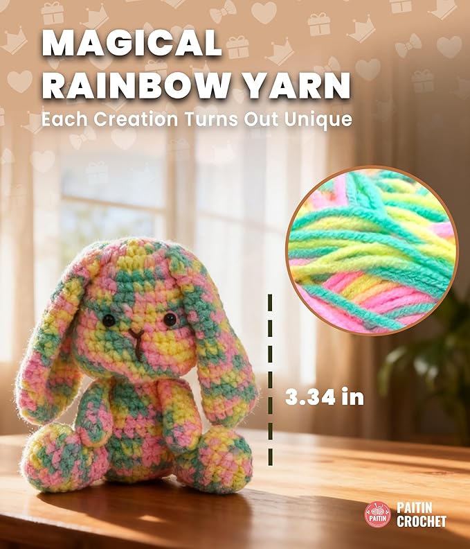 PAITIN Crochet Kit for Beginners – DIY Bunny Amigurumi Crochet Project Kit with Step-by-Step Video Tutorials, Beginner Handbook and All Materials Included