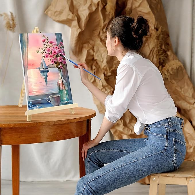 GHHKUD Window Flowers Paint by Numbers Kits with Frame for Adults Beginners, DIY Landscape Paint by Numbers for Kids, Painting Art on Canvas Gifts Home Wall Decor 20x30cm