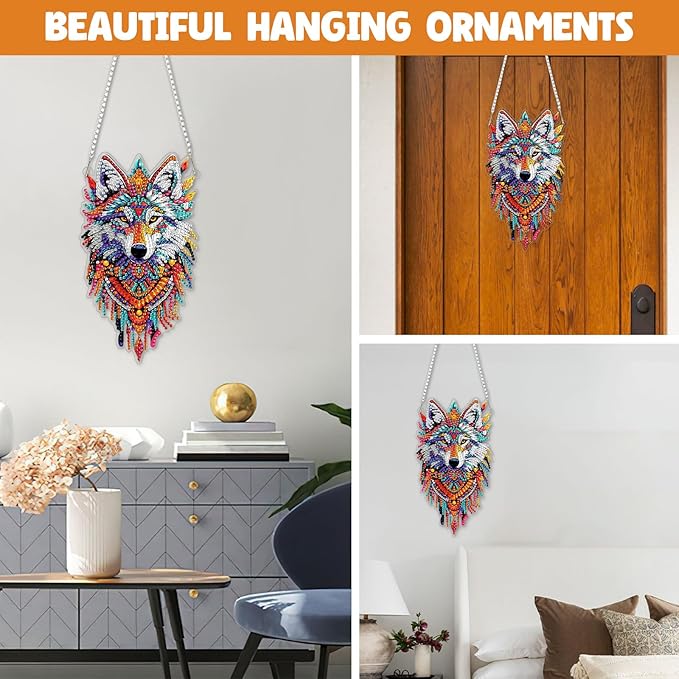 NAIMOER DIY Hanging Diamond Art Kits for Adults, Wolf Diamond Painting Kits, Special Shaped Rhinestone, Acrylic 5D Gem Art Craft Window Pendants Home Garden Wall Hanging Ornament Kits