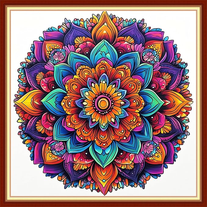 Redxing Stamped Cross Stitch Kits Embroidery kit for Beginners Adults Full Range of Embroidery Patterns Starter Kits DIY Printed Cross Stitch Kits Needlepoint Kits 11CT-Colorful Mandala 18x18 inchs