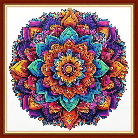 Redxing Stamped Cross Stitch Kits Embroidery kit for Beginners Adults Full Range of Embroidery Patterns Starter Kits DIY Printed Cross Stitch Kits Needlepoint Kits 11CT-Colorful Mandala 18x18 inchs