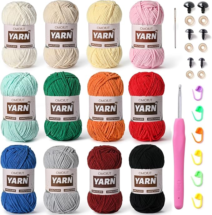 12 Pack 42.3oz/1572yds Bulky Multicolor Yarn Set, Plush Chenille Blanket Yarn for Crocheting, Fluffy Velvet Yarns for Crochet, Fuzzy Baby Yarns for Crocheting Soft, Crochet Amigurumi B