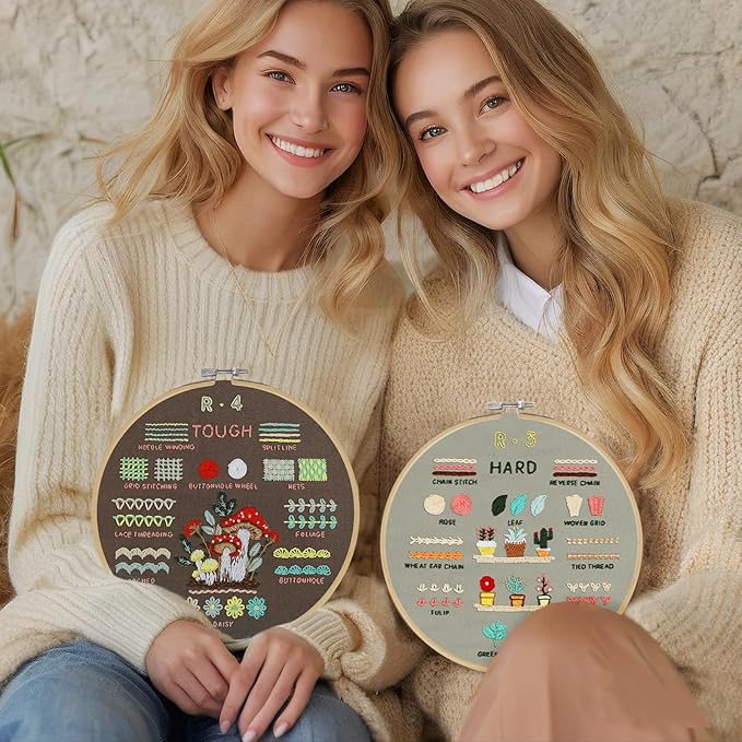 CYANFOUR Embroidery Kit for Beginners, 4 Stages to Learn 38 Stitches, with Step-by-Step Instructions and Clear Videos, Includes Multiple Accessories, Gift for Craft Lovers.