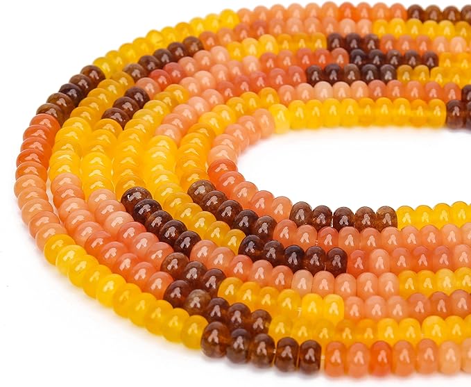 2 Strands (150PCs) Yellow Shade Jade Rondelle Beads, 5 * 8mm Gemstone Loose Spacer Abacus Disk Beads for DIY Bracelet Necklace Earrings Jewelry Making, Craft Supplies Beading Kit