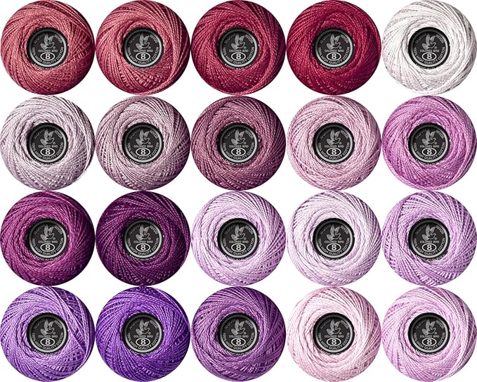 Soft 20 Colors Classic Crochet Thread 20 Pack,100% Cotton (Violet-3726-554)