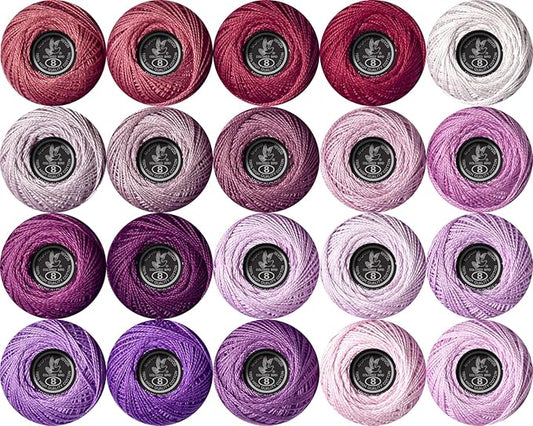 Soft 20 Colors Classic Crochet Thread 20 Pack,100% Cotton (Violet-3726-554)