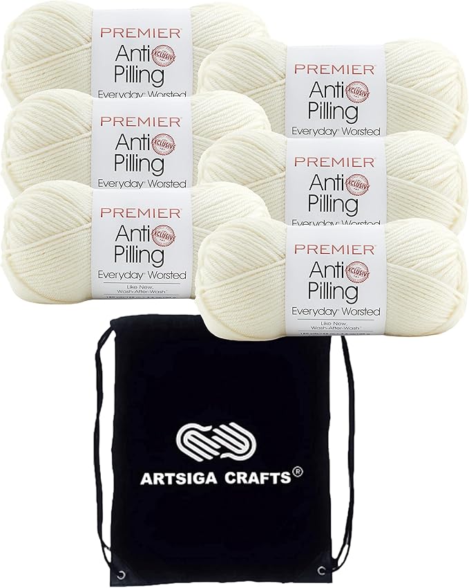 Premier Yarns Everyday Anti-Pilling Solid Aran DN100-68 (6-Skeins - Same Dye Lot) #4 Worsted Weight Acrylic Yarn for Crocheting and Knitting with Project Bag