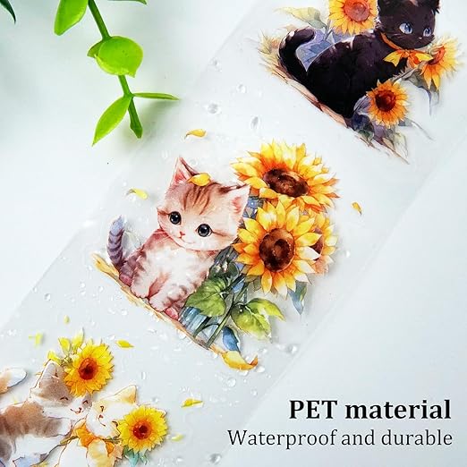 Blooming Sunflower PET Tape Set, 6 Rolls of Pre-Cut Floral Stickers for Journaling, Scrapbook Supplies, DIY Crafts, and Decorative Art