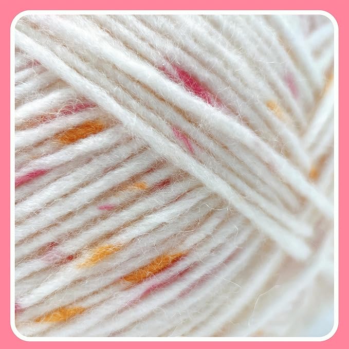 2 Pack Wool Blend Yarn, 2x3.5oz / 285yds, #3 DK, 20% Wool 80% Acrylic, Variegated, Single-Ply Soft Crochet & Knitting Wool Yarn for Sweaters, Scarves, Hats (Blushing Ivory)