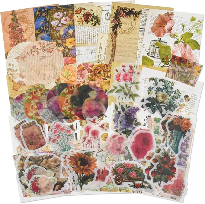 Vintage Scrapbooking Supplies Kit Vintage Stickers for Scrapbooking Journaling Aesthetic Paper Stickers Material Ephemera Pack for Junk Journal Bullet Journals Planners Notebooks（83 Pieces）