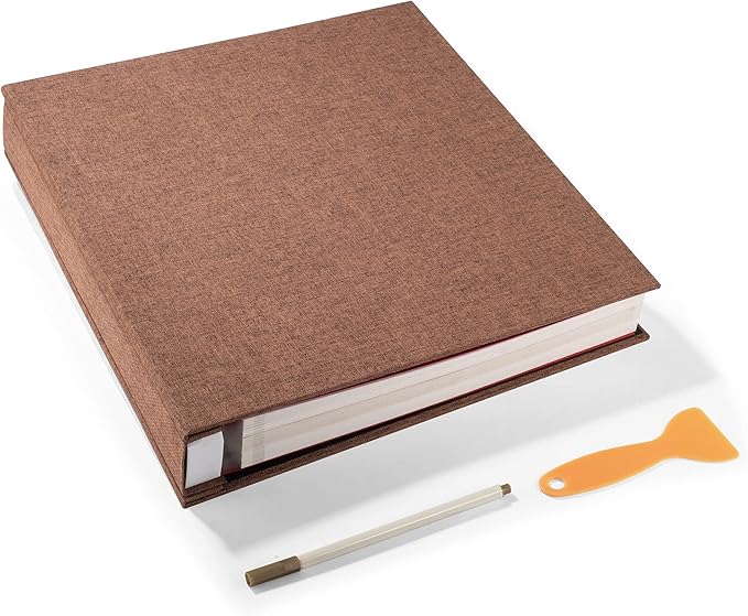 Large Photo Album Self Adhesive 4x6 5x7 3x5 8.5x11 Scrapbook Magnetic Album DIY Scrap Book Length 13 x Width 12.8 (Inches) 120 Sticky Pages Linen Cover DIY Photo Album (Brown)