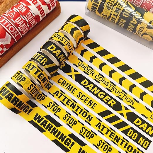 YUBX Caution Line Washi Tape Set 16 Rolls Yellow Red Boundary Masking Transportation Toy Decorative Tapes for Arts, DIY Crafts, Journals, Planners, Scrapbook, Wrapping