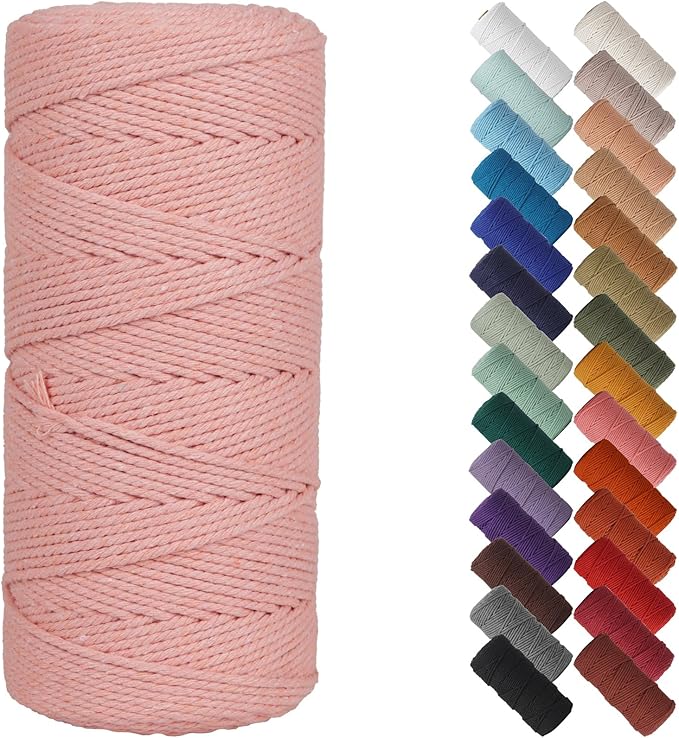 NOANTA Meat Pink Macrame Cord 2mm x 220yards, Colored Macrame Rope, Cotton Rope Macrame Yarn, Colorful Cotton Craft Cord for Wall Hanging, Plant Hangers, Crafts, Knitting