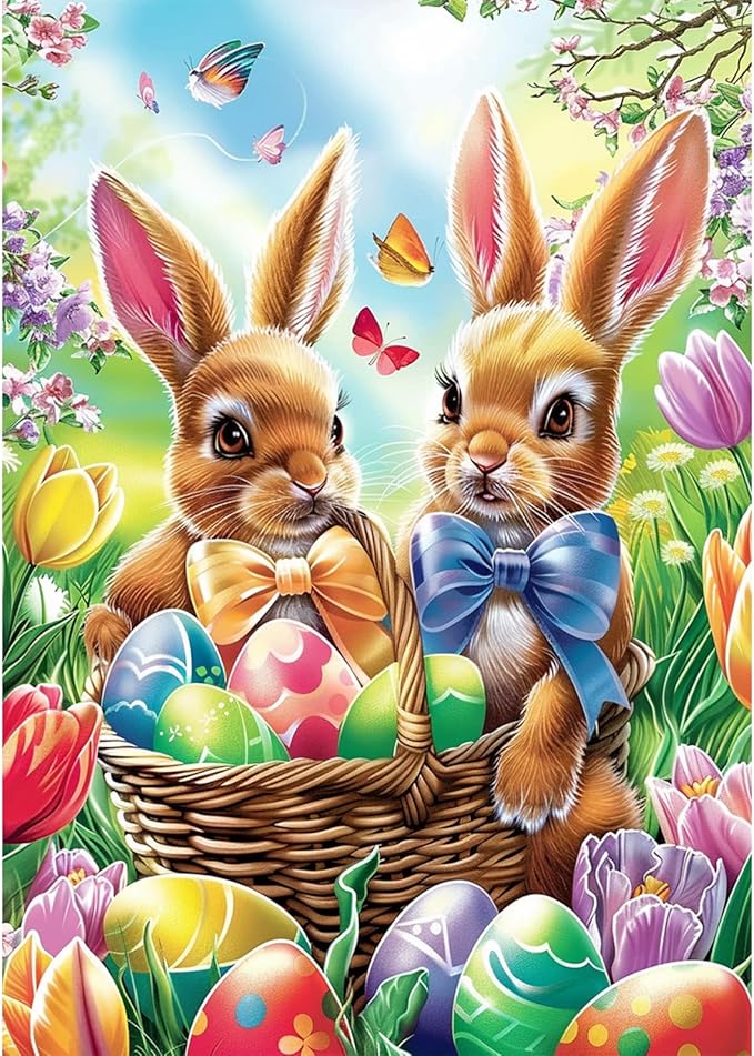 SENQAO Rabbit Diamond Art Kits for Adults, Easter Diamond Painting Kit for Beginners, Round 5D DIY Diamond Dots Art, Full Drill Painting Kit Art and Crafts for Adults Home Wall Decor 12x16inch