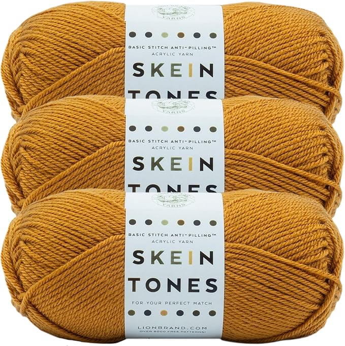 Lion Brand Yarn Basic Stitch Anti-Pilling Yarn for Crocheting, Knitting, and Crafts, Honey, 3 Pack
