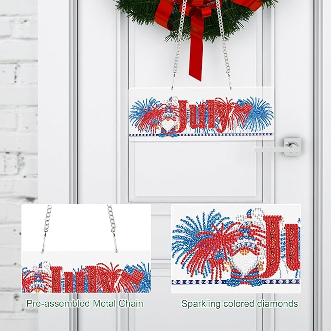 Diamond Painting Kits Hanging Pendants, DIY Wreath Crystal Rhinestone Wreath Kits, Colored Imitation Art Point Crystal Diamond Art Window Pendants Home Garden Wall Door Birthday Festival Gifts (July)