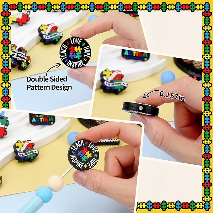 12pcs Autism Silicone Focal Beads, Focal Beads for Pens，Keychain Making, Bracelet, Necklace Crafts, Bulk for DIY（Autism）