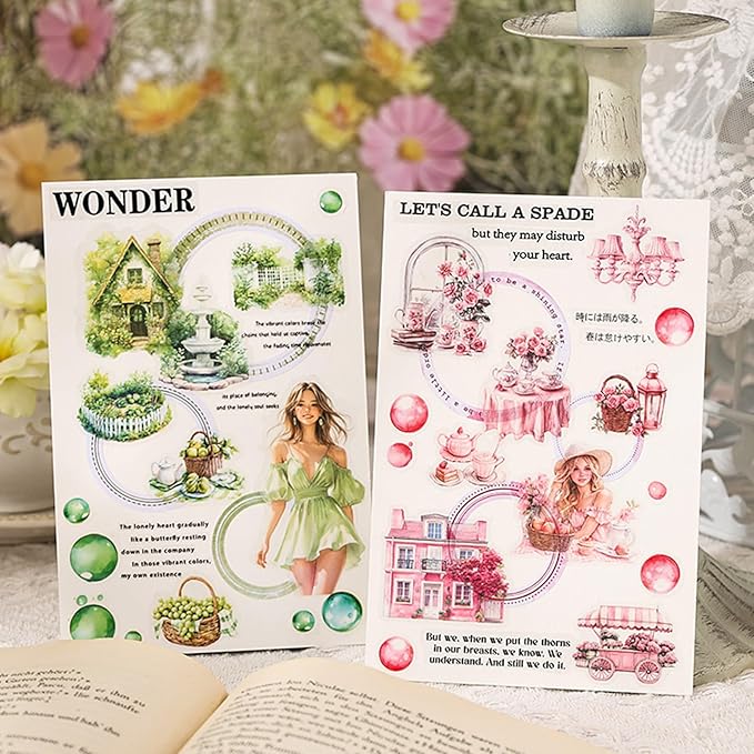 500PCS Scrapbook Stickers Kit, Vintage Flowers House People Transparent Waterproof Stickers Set for Scrapbooking Supplies, Aesthetic Junk Journals for DIY Art Crafts, Laptop, Water Bottle, Card Making