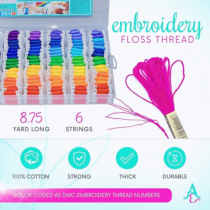 Athena's Elements 276Pcs Embroidery Kit, Cross Stitch Kits, Friendship Bracelet String Kit with Organizer Box-Included 100pcs Friendship Bracelet Floss Thread, Cross Stitch Kits, Gifts