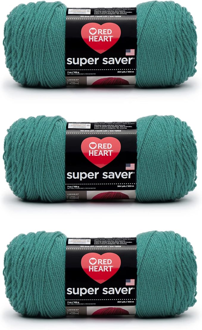 Red Heart Super Saver Jade Yarn - 3 Pack of 198g/7oz - Acrylic - 4 Medium (Worsted) - 364 Yards - Knitting/Crochet